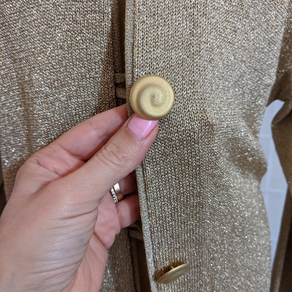 Vintage gold knit long cardigan sweater S - Picture 3 of 9